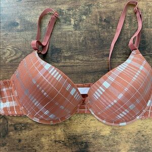Stylish Plaid Bra in Rust and Silver